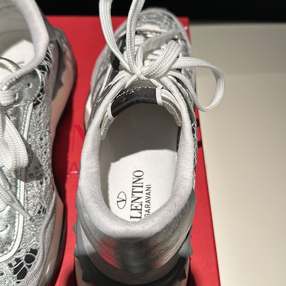 BRAND NEW never worn silver Valentino lace sneakers, size 6 1/2! - Picture 3 of 7